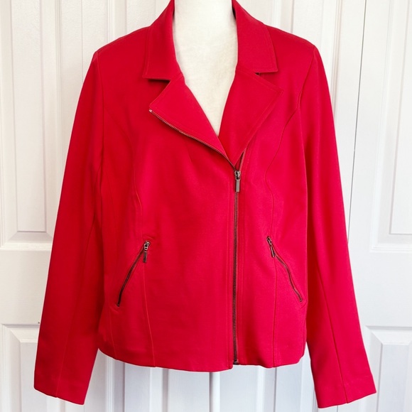 NWT Lane Bryant Red Ponte Knit Asymmetric Zip Moto Jacket 20 - Picture 1 of 16